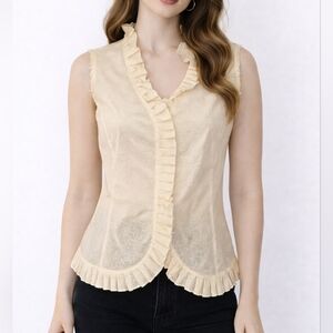 OSCAR DE LA RENTA Ivory Eyelet Ruffle Sleeveless Colonial Castlecore Blouse